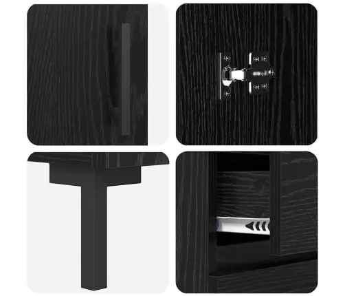 Augstais Skapītis 2 Pcs Melns Ozolkoks Inženierijas Koks Vidaxl