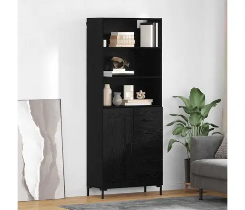 Augstais Skapītis 2 Pcs Melns Ozolkoks Inženierijas Koks Vidaxl