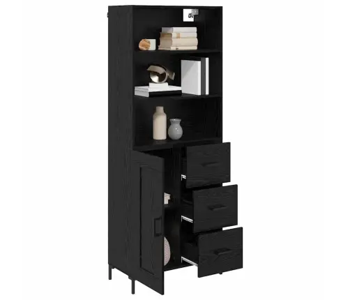 Augstais Skapītis 2 Pcs Melns Ozolkoks Inženierijas Koks Vidaxl