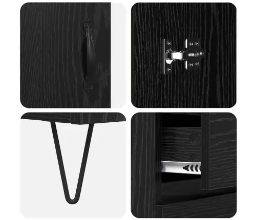 Augstais Skapītis 2 Pcs Melns Ozolkoks Inženierijas Koks Vidaxl