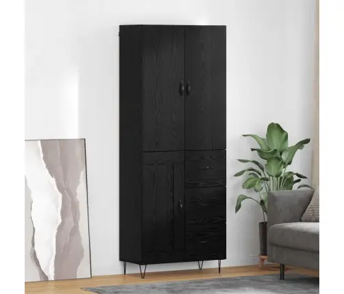 Augstais Skapītis 2 Pcs Melns Ozolkoks Inženierijas Koks Vidaxl