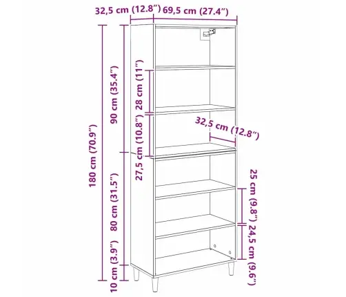 Kõrgushein 2 Pcs Must Tamm 69,5 X 32,5 X 180 Cm Tehispuit