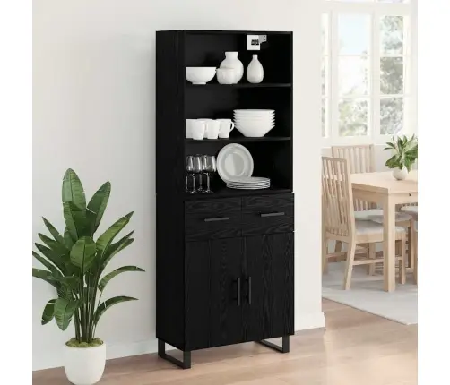 Aukštas Spintelė 2 Pcs Juodas Ąžuolas Apdirbta Mediena