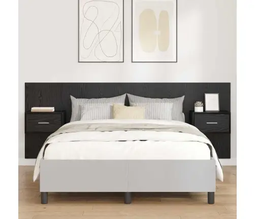 Gultas Galva Ar Skapīšu 3 Pcs Melns Ozolkoks Inženierijas Koks Vidaxl