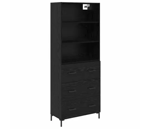 Augstais Skapītis 2 Pcs Melns Ozolkoks Inženierijas Koks Vidaxl