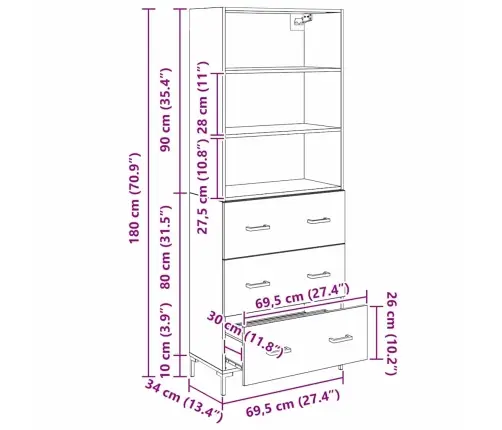 Augstais Skapītis 2 Pcs Melns Ozolkoks Inženierijas Koks Vidaxl