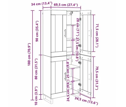 Augstais Skapītis Melns Ozolkoks 69,5 X 34 X 180 Cm Vidaxl