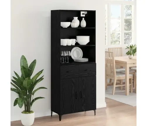 Augstais Skapītis Melns Ozolkoks 69,5 X 34 X 180 Cm Vidaxl