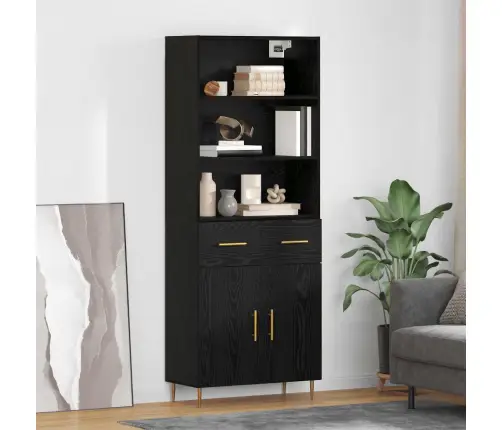 Aukštas Spintelė Su Stalčių Juodas Ąžuolas 69,5 X 34 X 180 Cm