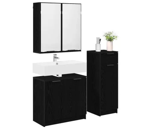 Vannas Istabas Mēbeļu Komplekts Ar Durvīm 3 Pcs Melns Ozolkoks Vidaxl