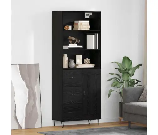 Aukštas Spintelė 2 Pcs Juodas Ąžuolas Apdirbta Mediena