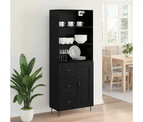 Aukštas Spintelė 2 Pcs Juodas Ąžuolas Apdirbta Mediena