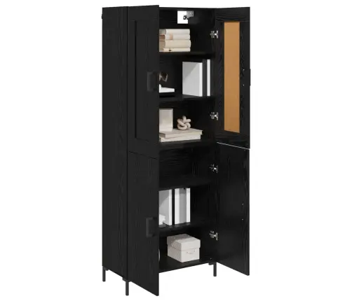 Aukštas Spintelė 2 Pcs Juodas Ąžuolas Apdirbta Mediena