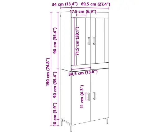 Aukštas Spintelė 2 Pcs Juodas Ąžuolas Apdirbta Mediena