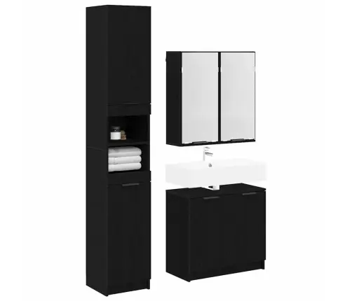 Vannas Istabas Skapju Komplekts Ar Plauktu 3 Pcs Melns Ozolkoks Vidaxl