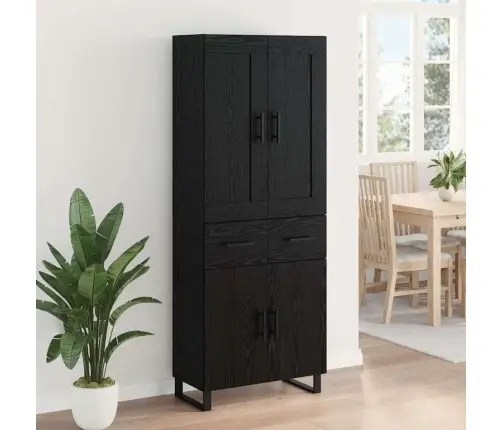 Augstais Skapītis 2 Pcs Melns Ozolkoks Inženierijas Koks Vidaxl