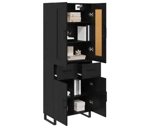 Augstais Skapītis 2 Pcs Melns Ozolkoks Inženierijas Koks Vidaxl