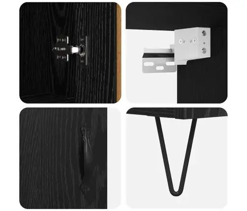 Augstais Skapītis 2 Pcs Melns Ozolkoks Inženierijas Koks Vidaxl