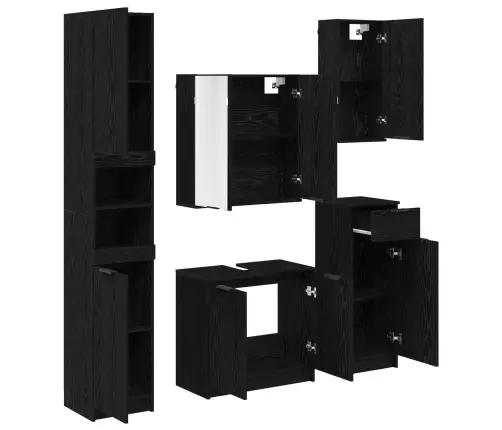 Vonios Baldų Rinkinys 5 Pcs Juodas Ąžuolas Apdirbta Mediena