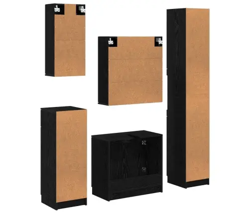 Vonios Baldų Rinkinys 5 Pcs Juodas Ąžuolas Apdirbta Mediena