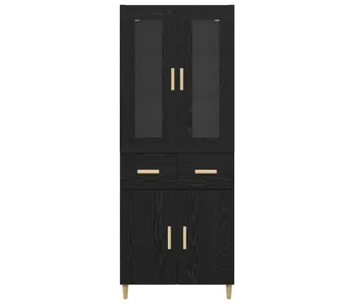 Augstais Skapītis 2 Pcs Melns Ozolkoks Inženierijas Koks Vidaxl