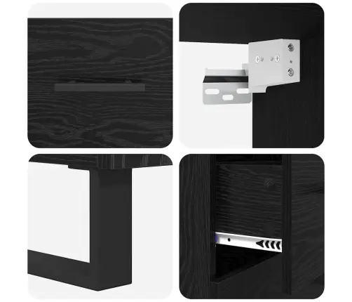 Augstais Skapītis 2 Pcs Melns Ozolkoks Inženierijas Koks Vidaxl