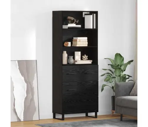 Augstais Skapītis 2 Pcs Melns Ozolkoks Inženierijas Koks Vidaxl