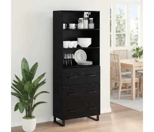 Augstais Skapītis 2 Pcs Melns Ozolkoks Inženierijas Koks Vidaxl