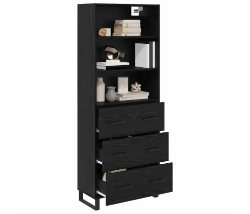 Augstais Skapītis 2 Pcs Melns Ozolkoks Inženierijas Koks Vidaxl