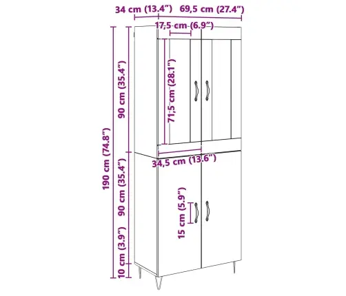 Aukštas Spintelė Juodas Ąžuolas 69,5 X 34 X 180 Cm