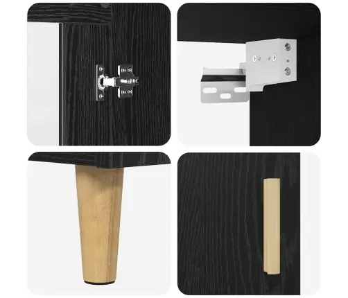 Augstais Skapītis 2 Pcs Melns Ozolkoks Inženierijas Koks Vidaxl