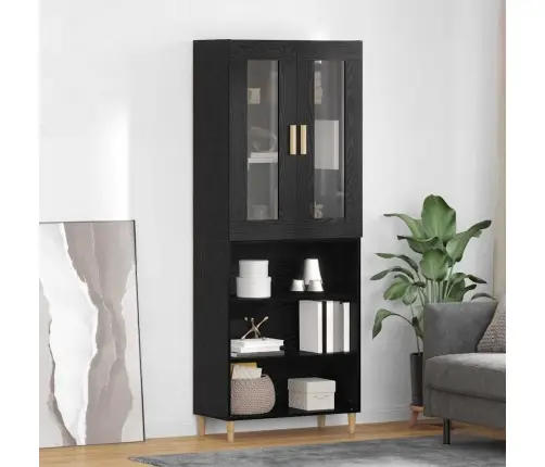 Augstais Skapītis 2 Pcs Melns Ozolkoks Inženierijas Koks Vidaxl