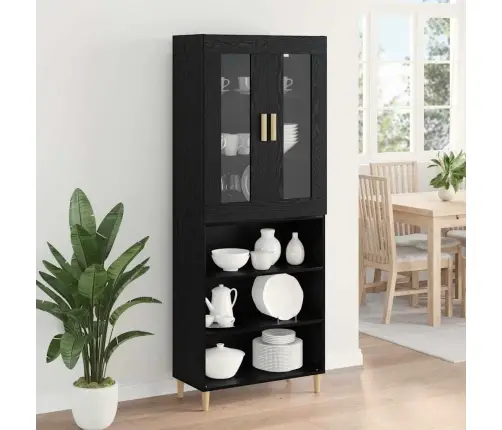 Augstais Skapītis 2 Pcs Melns Ozolkoks Inženierijas Koks Vidaxl