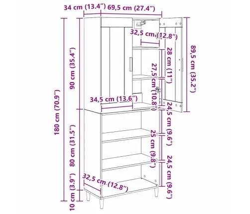 Augstais Skapītis 2 Pcs Melns Ozolkoks Inženierijas Koks Vidaxl