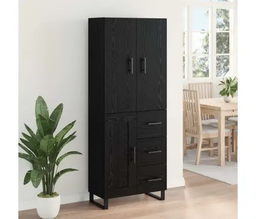 Augstais Skapītis 2 Pcs Melns Ozolkoks Koka Un Stikla Materiāls Vidaxl