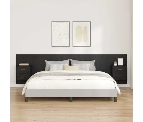 Galvos Aukštas Su Spinta 3 Pcs Juodas Ąžuolas Apdirbta Mediena