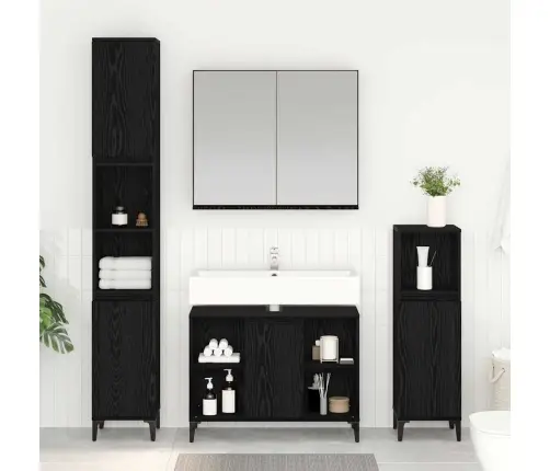 Vannas Istabas Mēbeļu Komplekts Ar Plauktu 3 Pcs Melns Ozols Vidaxl