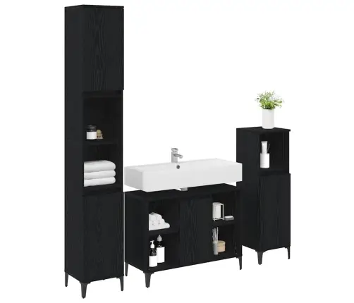 Vannas Istabas Mēbeļu Komplekts Ar Plauktu 3 Pcs Melns Ozols Vidaxl