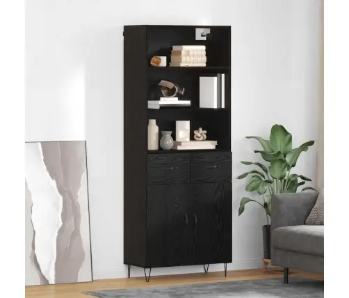 Aukštas Spintelė 2 Pcs Juodas Ąžuolas Apdirbta Mediena