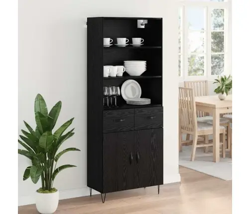 Aukštas Spintelė 2 Pcs Juodas Ąžuolas Apdirbta Mediena