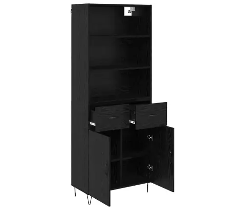 Aukštas Spintelė 2 Pcs Juodas Ąžuolas Apdirbta Mediena