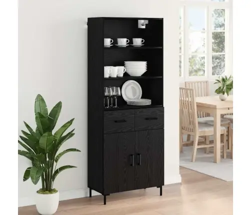 Augstais Skapītis 2 Pcs Melns Ozolkoks Inženierijas Koks Vidaxl