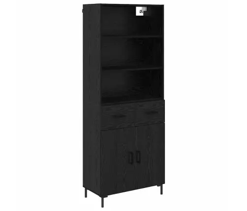 Augstais Skapītis 2 Pcs Melns Ozolkoks Inženierijas Koks Vidaxl