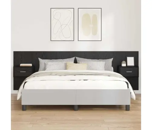 Gultas Galvas Dēlis Ar Skapīšiem 3 Pcs Melns Ozolkoks Vidaxl