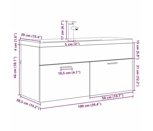 Vannitoa Kapp Sahtliga Must Tamm 100 X 38,5 X 46 Cm Tehispuit