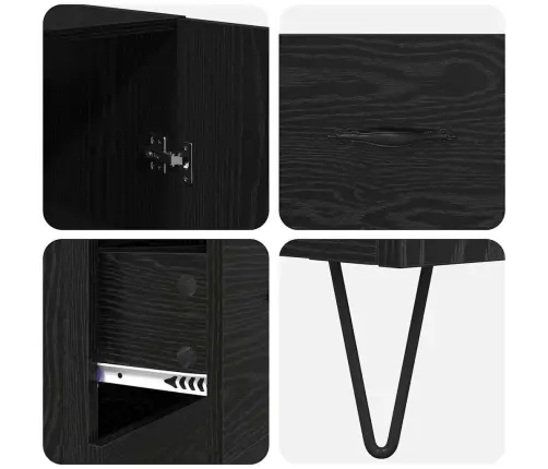 Aukštas Spintelė 2 Pcs Juodas Ąžuolas Apdirbta Mediena