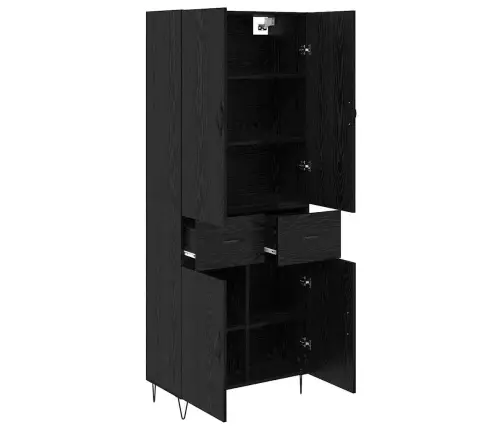 Aukštas Spintelė 2 Pcs Juodas Ąžuolas Apdirbta Mediena