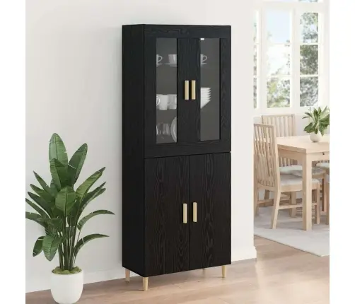 Augstais Skapītis 2 Pcs Melns Ozolkoks Inženierijas Koks Vidaxl