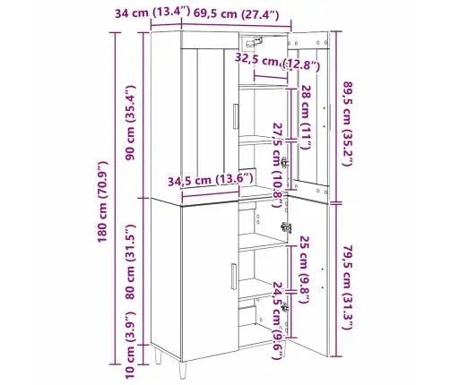Augstais Skapītis 2 Pcs Melns Ozolkoks Inženierijas Koks Vidaxl