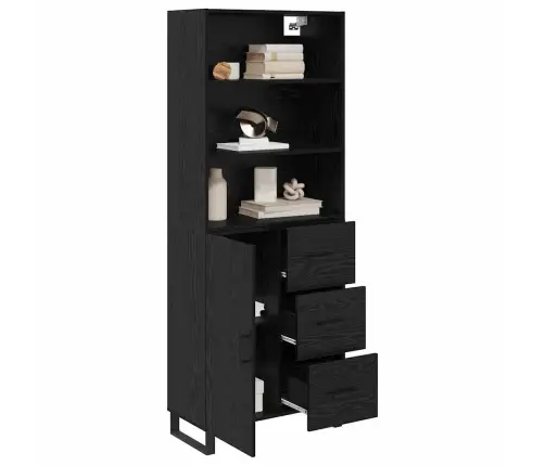 Augstais Skapītis 2 Pcs Melns Ozolkoks Inženierijas Koks Vidaxl